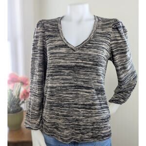 Supply & Demand Fleece Top XS Brown Black Lightweight Stretch Puff Sleeve NEW